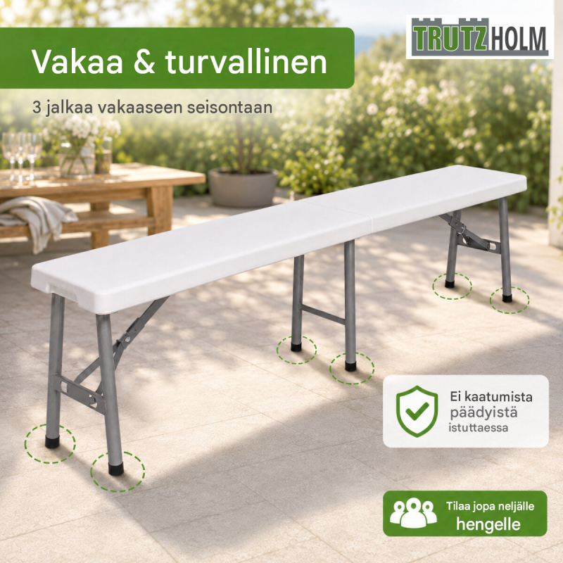 TRUTZHOLM olutjuhlapenkki 2 kpl, taitettava, valkoinen, 180 cm, 4 hengelle