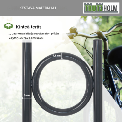 Pyöräteline 2 kpl, teräs, antrasiitti RAL 7016, 1150 x 520 mm, betonoitava