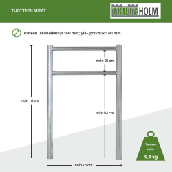 TRUTZHOLM-polkupyöräteline 2 kpl, Typ H, 115 x 75 cm, kuumasinkitty teräs, Ø 60 mm