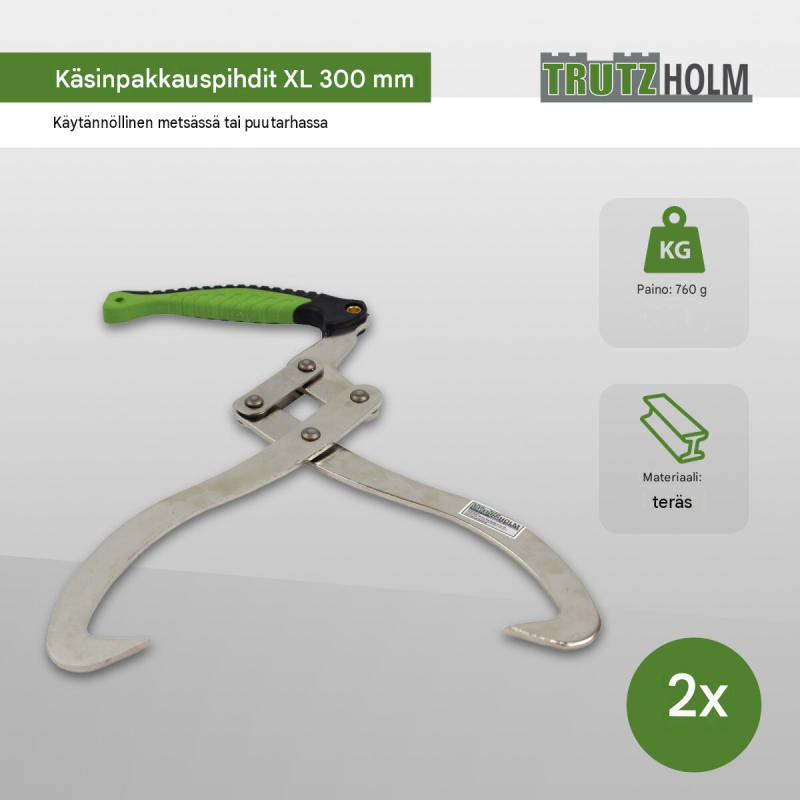 Puunostopihdit 2 kpl, leuka-aukko 300 mm, ergonominen kahva