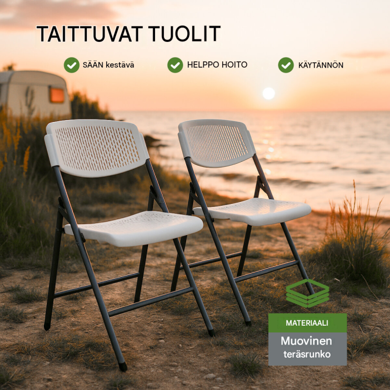 TRUTZHOLM-taittotuolit 2 kpl, valkoinen, ergonominen, 150 kg, puutarhaan ja retkeilyyn