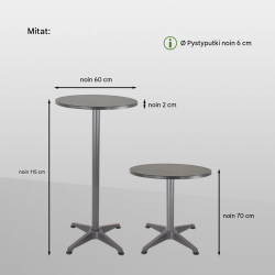 TRUTZHOLM 2-in-1-bistro- ja seisomapöytä 2 kpl, alumiini, 70/115 cm, Ø 60 cm, antrasiitti