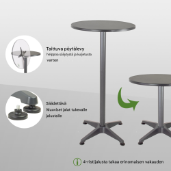 TRUTZHOLM 2-in-1-bistro- ja seisomapöytä 2 kpl, alumiini, 70/115 cm, Ø 60 cm, antrasiitti