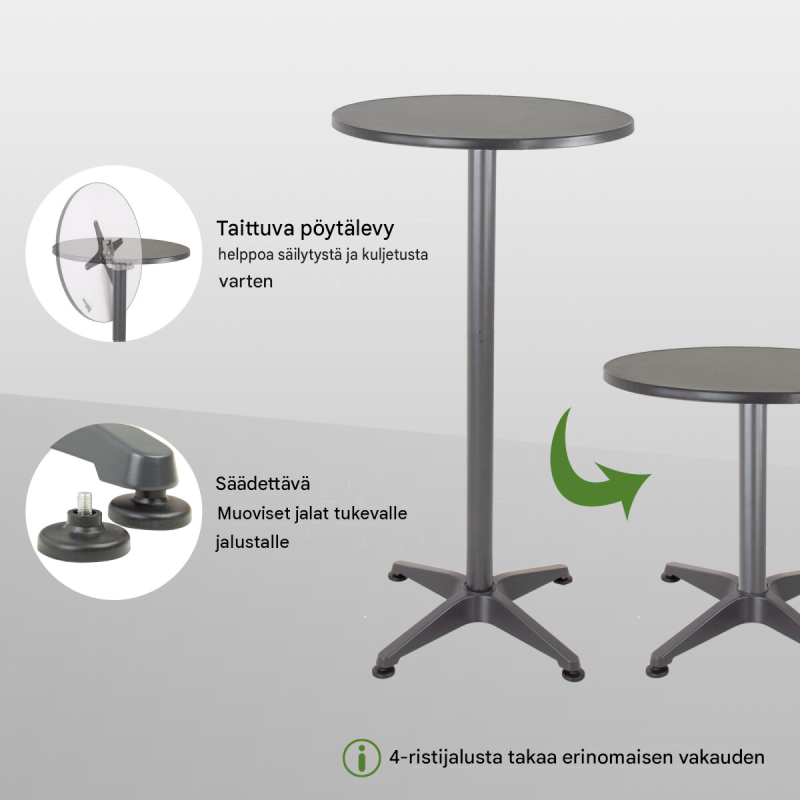 TRUTZHOLM 2-in-1-bistro- ja seisomapöytä 2 kpl, alumiini, 70/115 cm, Ø 60 cm, antrasiitti