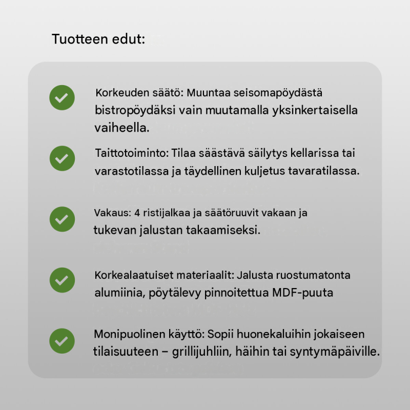 TRUTZHOLM 2-in-1-bistro- ja seisomapöytä 2 kpl, alumiini, 70/115 cm, Ø 60 cm, antrasiitti