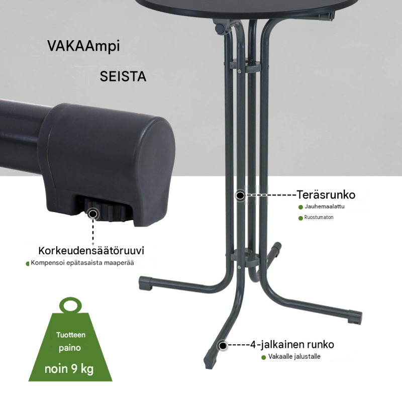 TRUTZHOLM baaripöytä 2 kpl, kokoontaitettava, Anthrazit, Ø 70 cm, 110 cm, teräs ja MDF