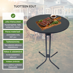 TRUTZHOLM baaripöytä 2 kpl, kokoontaitettava, Anthrazit, Ø 70 cm, 110 cm, teräs ja MDF