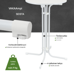 TRUTZHOLM taittopöytä 2 kpl, valkoinen, Ø 70 cm, korkeus 110 cm, teräs ja MDF