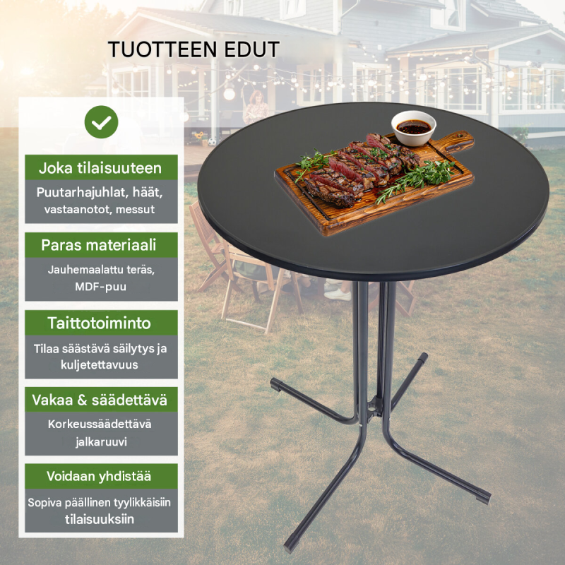 TRUTZHOLM baaripöytä 2 kpl, kokoontaitettava, antrasiitti, Ø 80 cm, 110 cm, teräs ja MDF