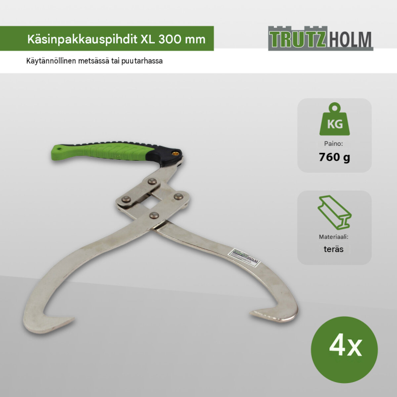 Kantopihdit 4 kpl, leukojen avautuma 300 mm, vihreä ja hopea