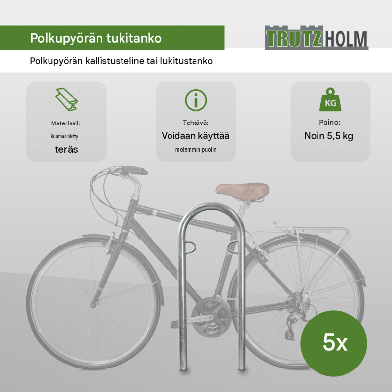 Polkupyöräteline 5 kpl, kuumasinkitty teräs, 1115 x 400 mm, betonoitava, 34849