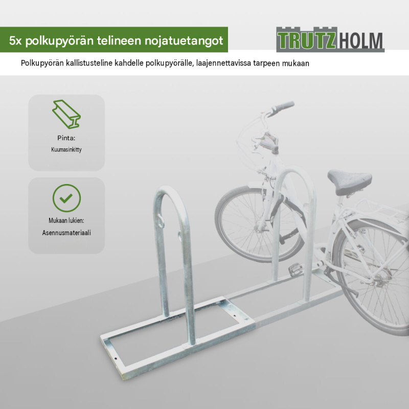 5 kpl polkupyörätelineitä Parker Typ U, 10 paikkaa, teräs, 900 x 840 mm, harmaa