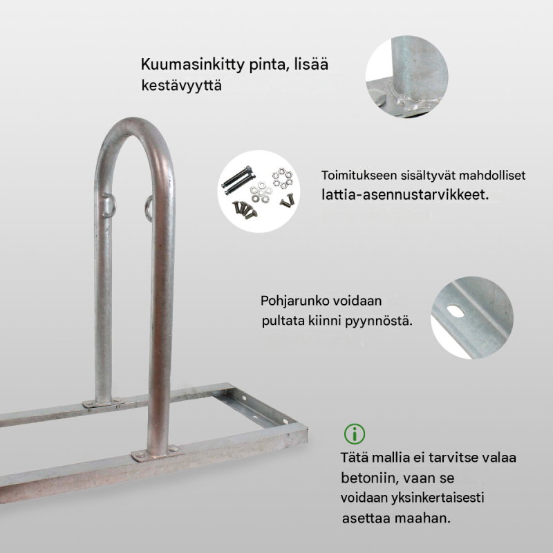 5 kpl polkupyörätelineitä Parker Typ U, 10 paikkaa, teräs, 900 x 840 mm, harmaa
