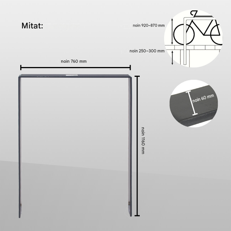 Polkupyöräteline 5 kpl, antrasiitti, 2 paikkaa, 1150 x 760 mm, betonoitava, 13 mm lattateräs