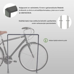 Polkupyöräteline 5 kpl, antrasiitti, 2 paikkaa, 1150 x 760 mm, betonoitava, 13 mm lattateräs