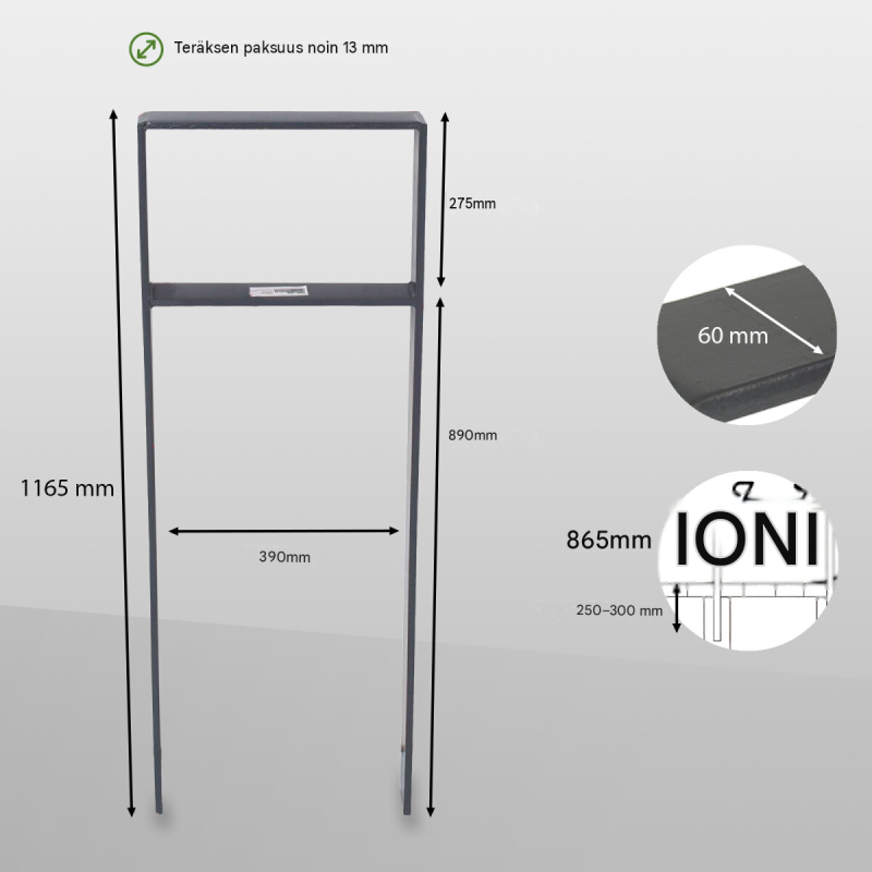 Polkupyörän nojateline 5 kpl, 10 paikkaa, antrasiitti, 1165 x 390 mm, betoniin asennettava