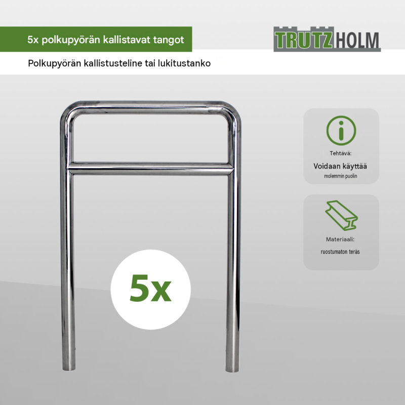 TRUTZHOLM pyöräteline 5 kpl, ruostumaton teräs, 1180 x 780 mm, Ø 60 mm, betoniasennus