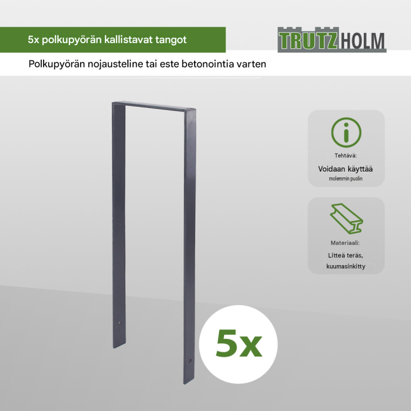 5 kpl TRUTZHOLM-pyöräteline 1190 x 390 mm, antrasiitti, 10 pyörälle, betonoitava, 35062