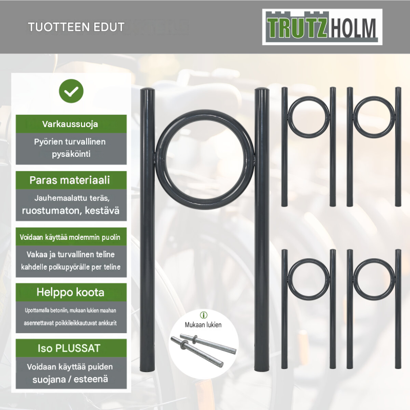 5 kpl TRUTZHOLM-polkupyöräteline, antrasiitti, teräs, 115 x 52 cm, 2 pyörää/teline