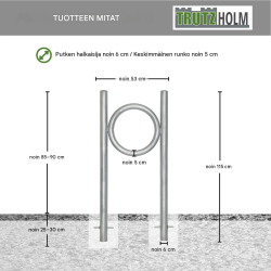 TRUTZHOLM 5 kpl pyöräteline, 115 x 53 cm, kuumasinkitty teräs, 2 polkupyörälle, betonoitava