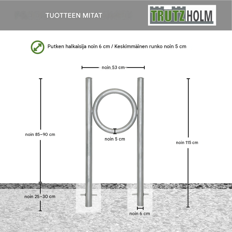 TRUTZHOLM 5 kpl pyöräteline, 115 x 53 cm, kuumasinkitty teräs, 2 polkupyörälle, betonoitava