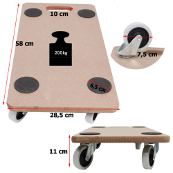 Kuljetusalustat 6 kpl, MDF, 200 kg, 4 kääntöpyörää, kantokahva