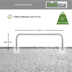 TRUTZHOLM sulkukaari 2000 x 750 mm, kuumasinkitty teräs, polkupyöräteline, betonoitava