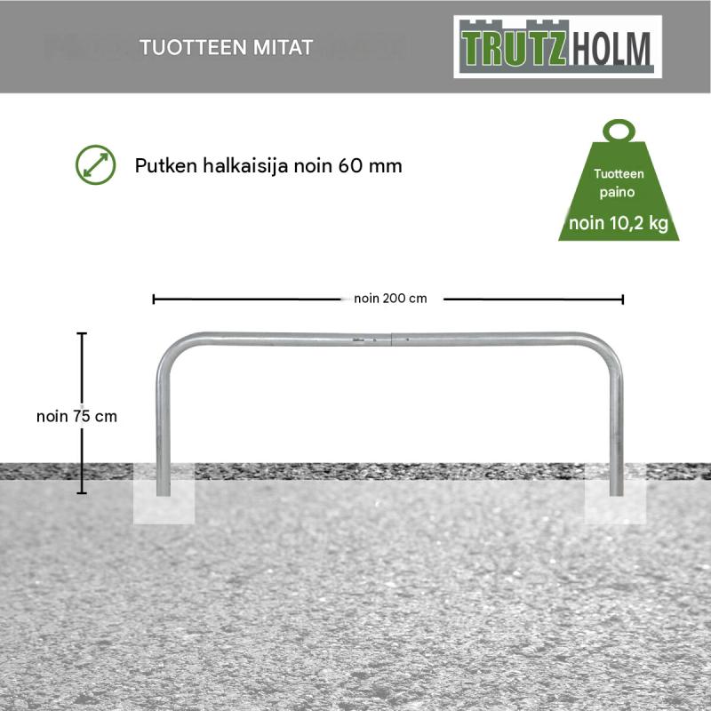 TRUTZHOLM sulkukaari 2000 x 750 mm, kuumasinkitty teräs, polkupyöräteline, betonoitava