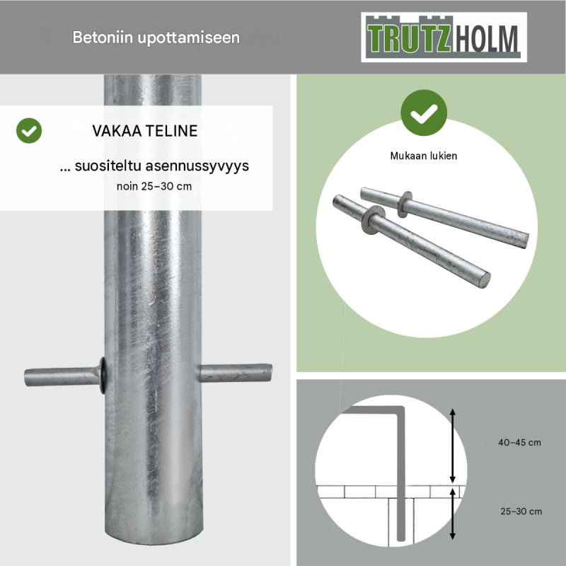 TRUTZHOLM sulkukaari 2000 x 750 mm, kuumasinkitty teräs, polkupyöräteline, betonoitava