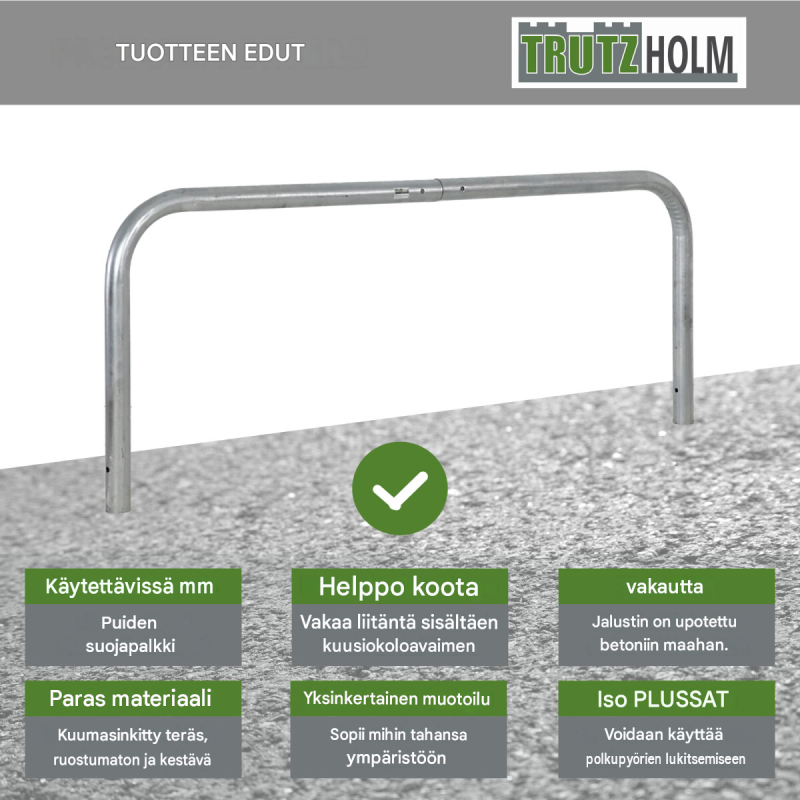 TRUTZHOLM sulkukaari 2000 x 750 mm, kuumasinkitty teräs, polkupyöräteline, betonoitava