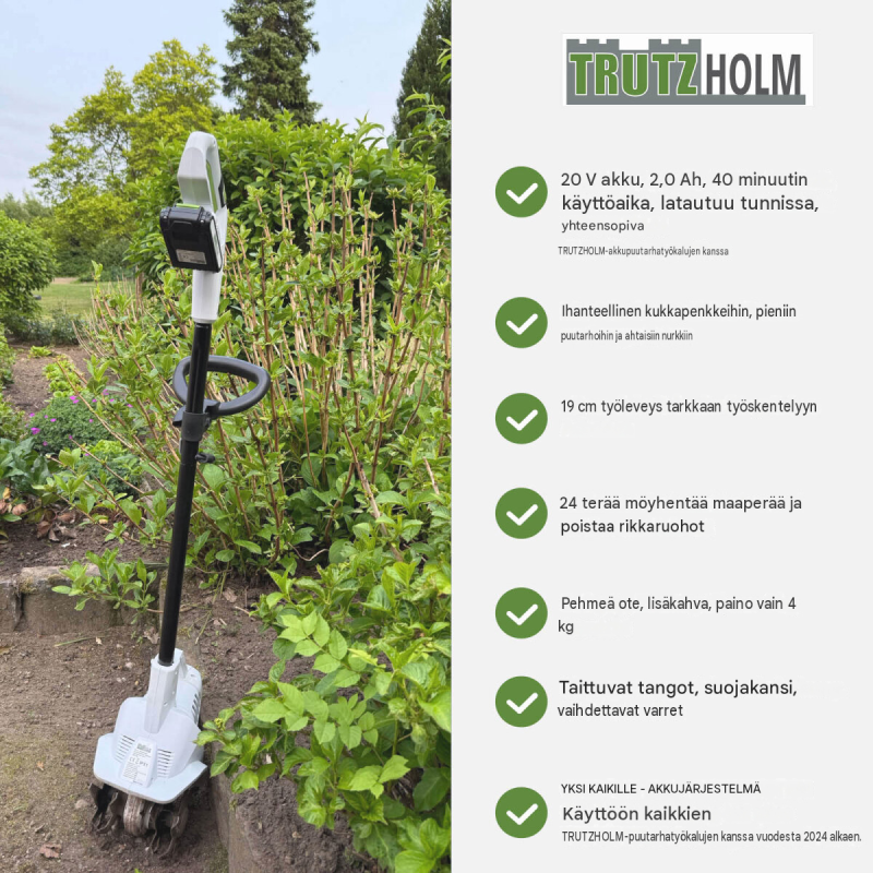 TRUTZHOLM akkumultivaattori 20 V, 19 cm, 24 terää, 2 akkua ja laturi