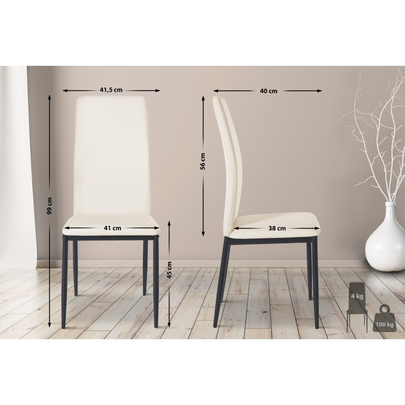 Tyylikäs neljän ruokatuolin setti sametti- tai keinonahkapäällysteellä