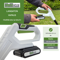 TRUTZHOLM akkuruohotrimmeri 20 V, 2 akkua, 26 cm, 60 nylon-terää