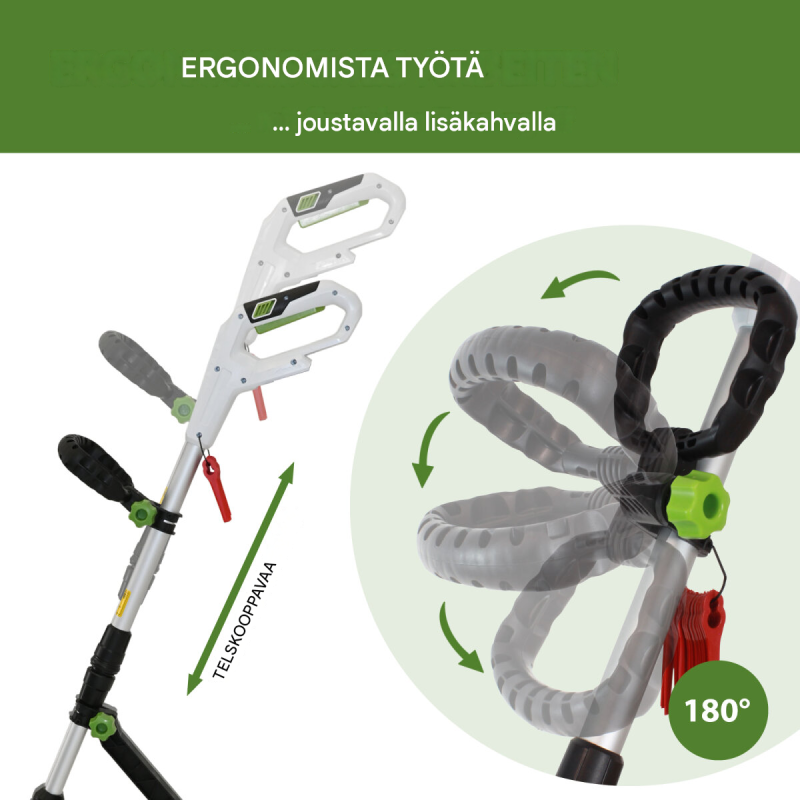 TRUTZHOLM akkuruohotrimmeri 20 V, 2 akkua, 26 cm, 60 nylon-terää