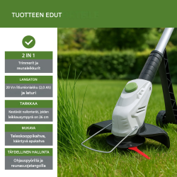 TRUTZHOLM akkuruohotrimmeri 20 V, 2 akkua, 26 cm, 60 nylon-terää