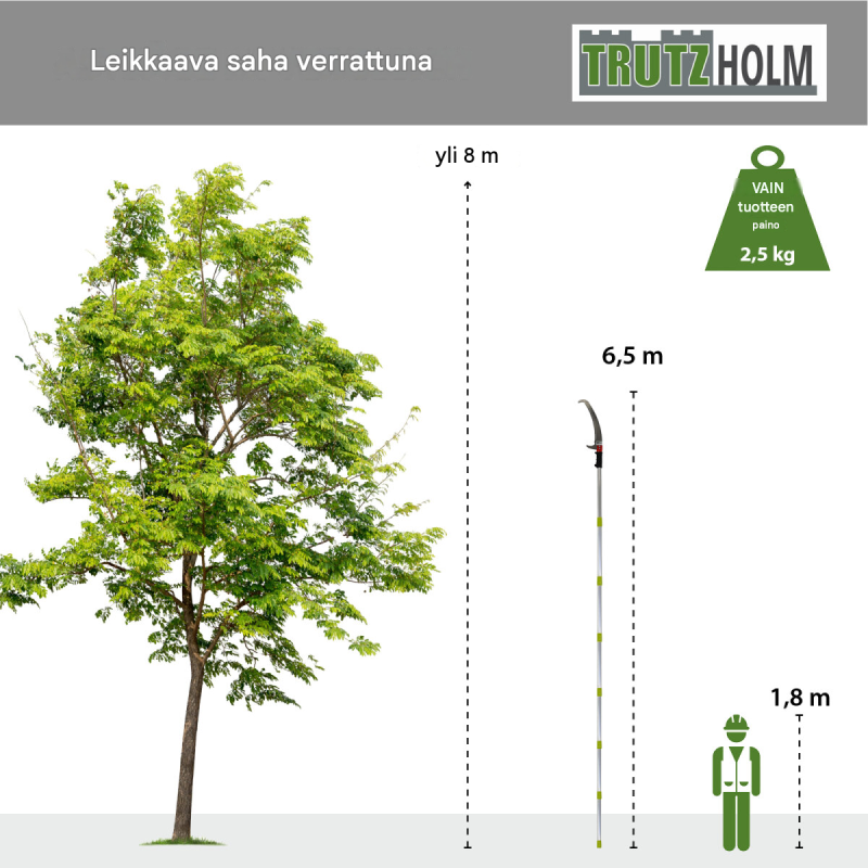 TRUTZHOLM teleskooppinen oksasaha 6,5 m, alumiini, teräs, käsisahatoiminto