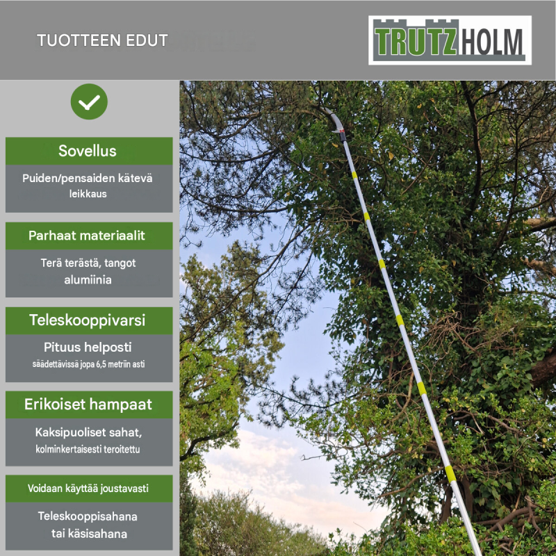 TRUTZHOLM teleskooppinen oksasaha 6,5 m, alumiini, teräs, käsisahatoiminto