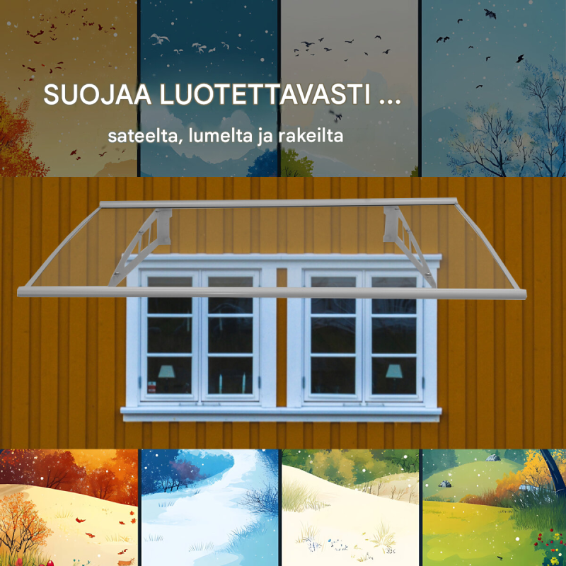 Alumiininen ovikatos, läpinäkyvä polykarbonaatti, 115, 145 tai 190 x 100 cm