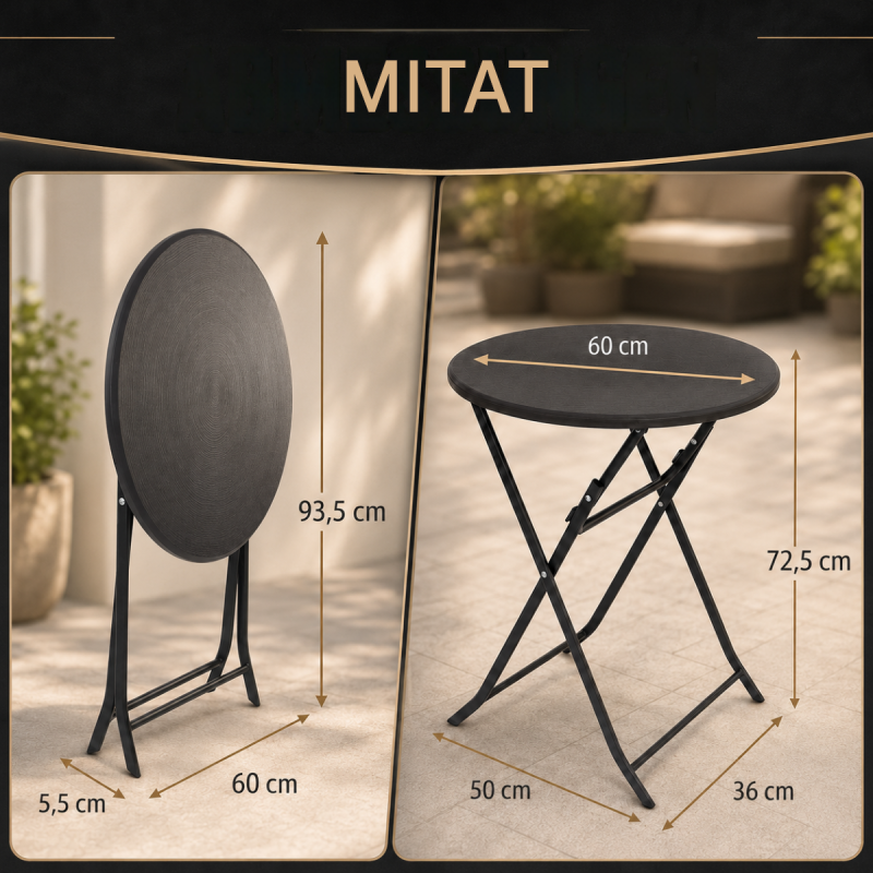 Taitettava bistropöytä TrutzHolm 60 cm, harmaa puukuosi, muovilevy, 72,5 cm