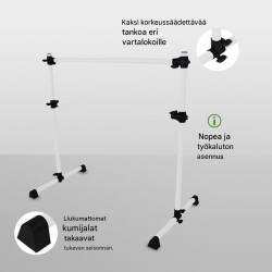 TrutzHolm® balettitanko, 2 tankoa, korkeussäädettävä 11–120 cm, teräs, 125 cm leveä