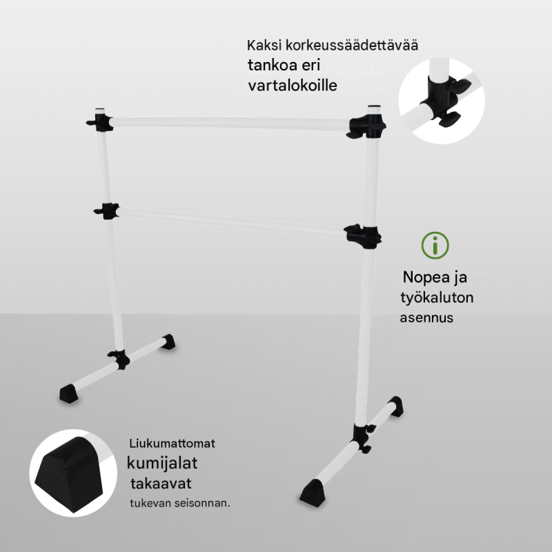 TrutzHolm® balettitanko, 2 tankoa, korkeussäädettävä 11–120 cm, teräs, 125 cm leveä