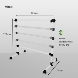 TrutzHolm® balettitanko, 2 tankoa, korkeussäädettävä 11–120 cm, teräs, 125 cm leveä