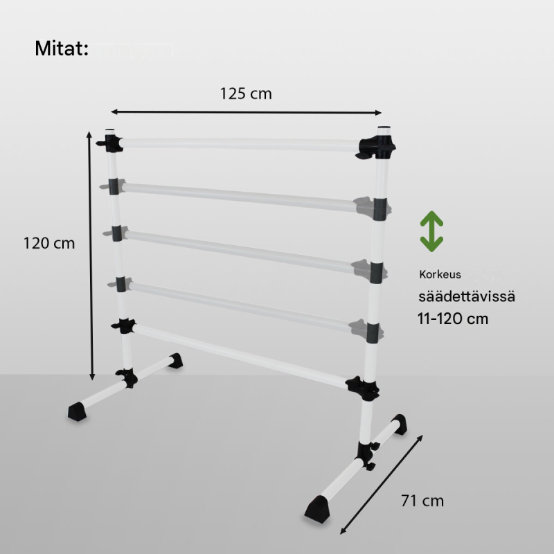 TrutzHolm® balettitanko, 2 tankoa, korkeussäädettävä 11–120 cm, teräs, 125 cm leveä