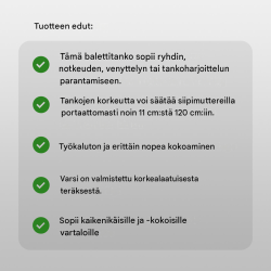 TrutzHolm® balettitanko, 2 tankoa, korkeussäädettävä 11–120 cm, teräs, 125 cm leveä