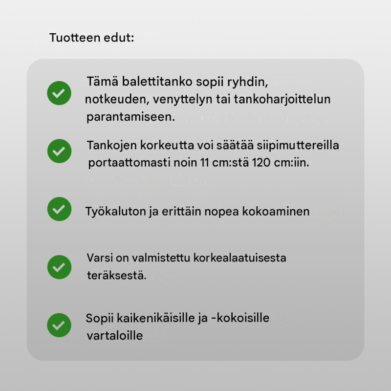 TrutzHolm® balettitanko, 2 tankoa, korkeussäädettävä 11–120 cm, teräs, 125 cm leveä