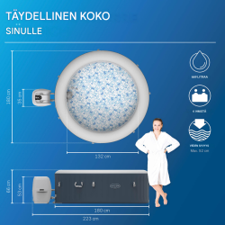 Bestway® LAY-Z-SPA® Miami AirJet™ -poreallas 4 henkilölle, Ø 180 x 66 cm, tummansininen