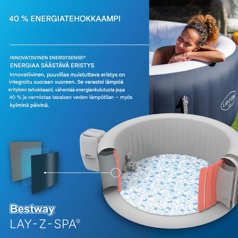 Bestway® LAY-Z-SPA® Miami AirJet™ -poreallas 4 henkilölle, Ø 180 x 66 cm, tummansininen