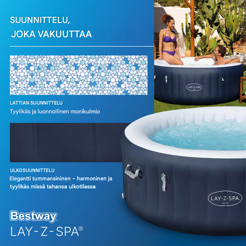 Bestway® LAY-Z-SPA® Miami AirJet™ -poreallas 4 henkilölle, Ø 180 x 66 cm, tummansininen