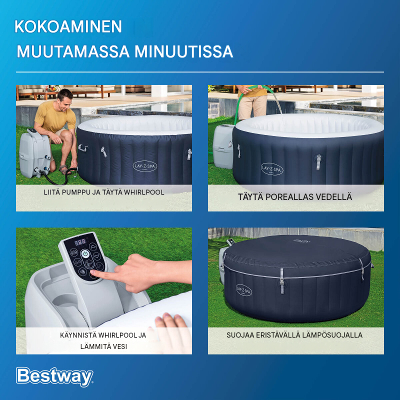 Bestway® LAY-Z-SPA® Miami AirJet™ -poreallas 4 henkilölle, Ø 180 x 66 cm, tummansininen