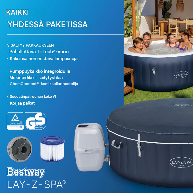 Bestway® LAY-Z-SPA® Miami AirJet™ -poreallas 4 henkilölle, Ø 180 x 66 cm, tummansininen